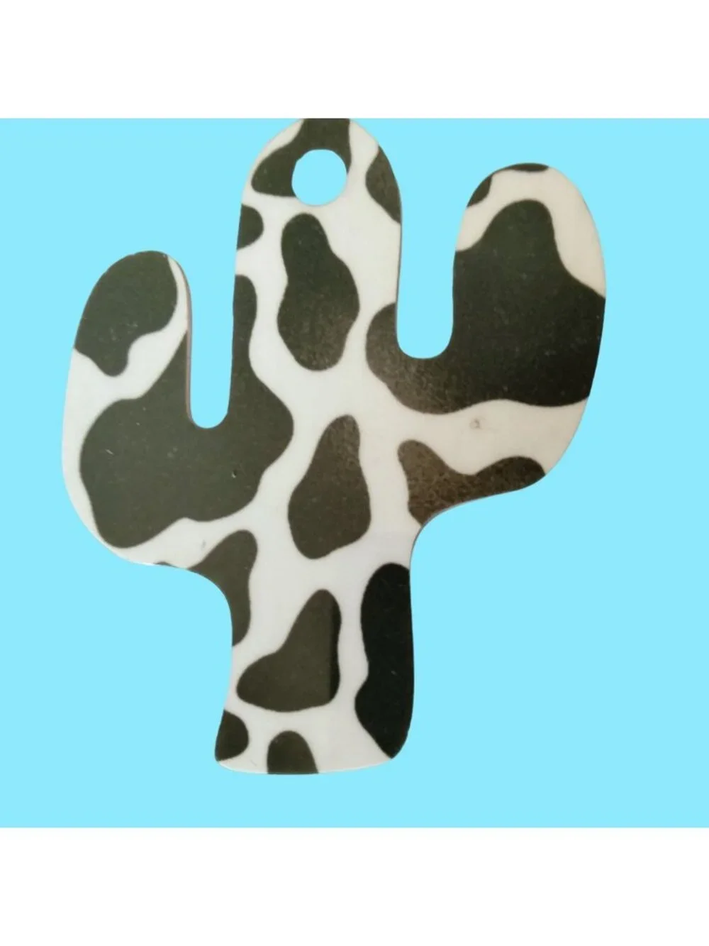 Black White Cactus Pendant Charm Western Southwest Cow Print